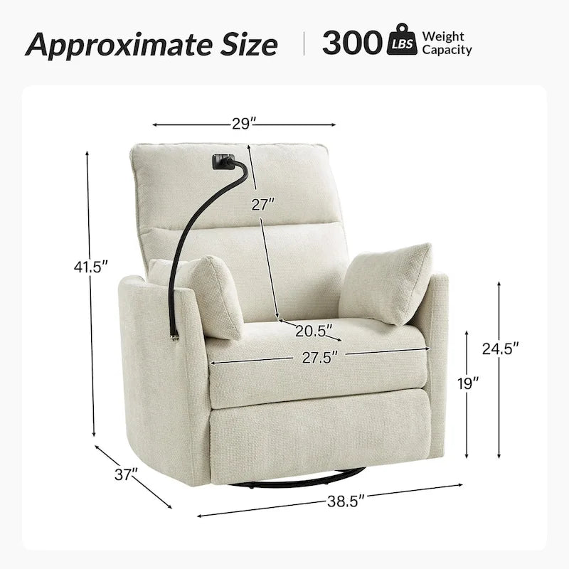 Fauteuil inclinable moderne 38 Power Rocking Swivel pour chambre de bébé avec ports USB