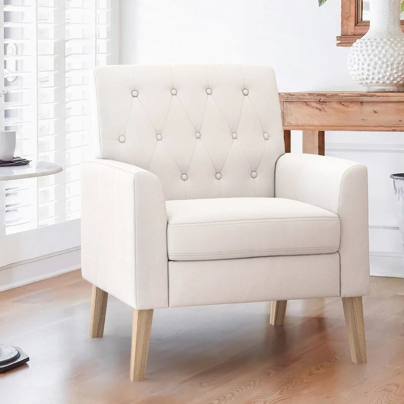 Fauteuil d'appoint capitonné en tissu de lin, style Mid-Century Modern - 28,5 L X 27,25 P X 33,75 H
