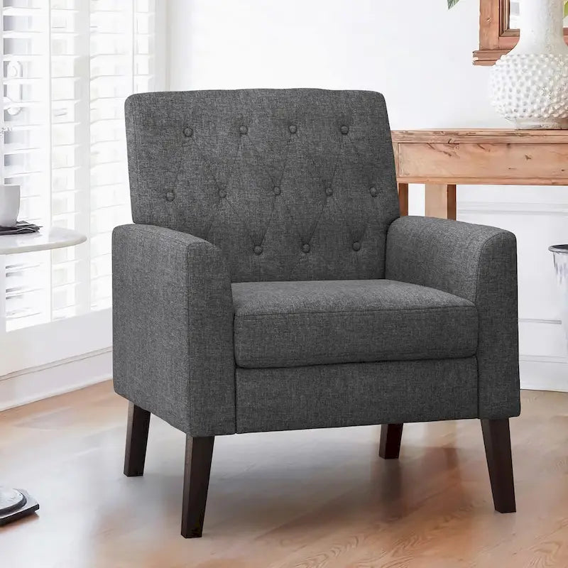 Fauteuil d'appoint capitonné en tissu de lin, style Mid-Century Modern - 28,5 L X 27,25 P X 33,75 H