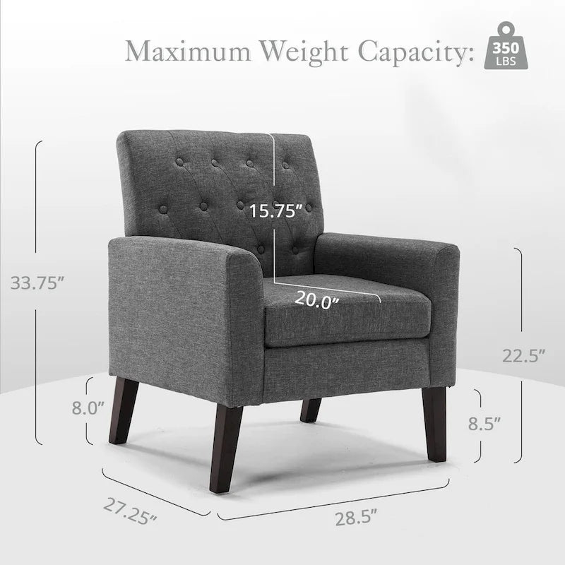 Fauteuil d'appoint capitonné en tissu de lin, style Mid-Century Modern - 28,5 L X 27,25 P X 33,75 H