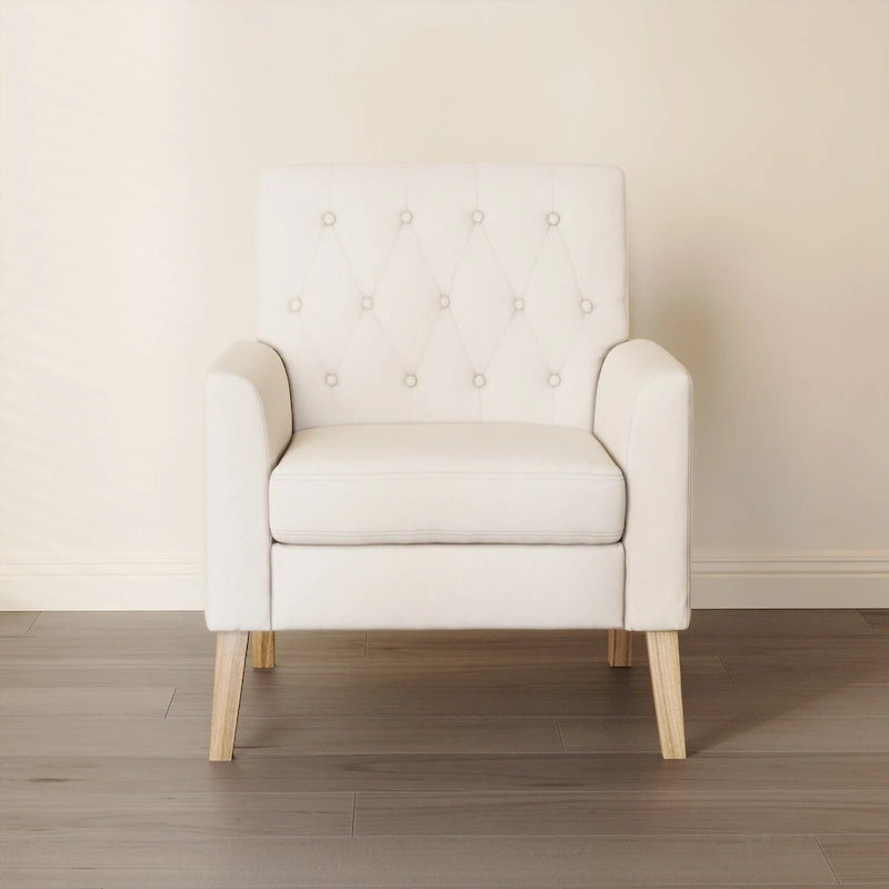 Fauteuil d'appoint capitonné en tissu de lin, style Mid-Century Modern - 28,5 L X 27,25 P X 33,75 H