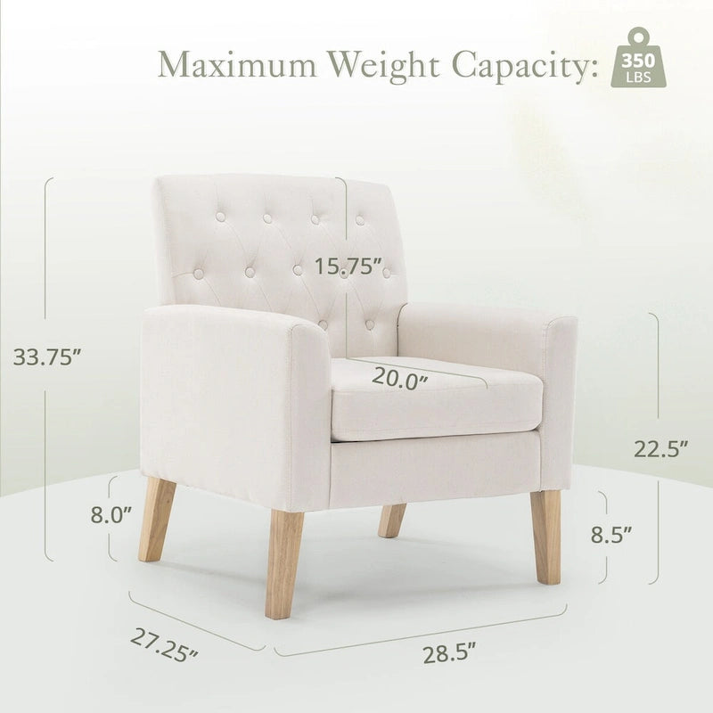 Fauteuil d'appoint capitonné en tissu de lin, style Mid-Century Modern - 28,5 L X 27,25 P X 33,75 H