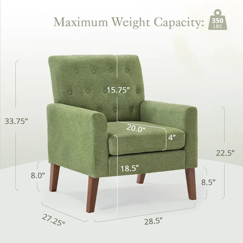 Fauteuil d'appoint capitonné en tissu de lin, style Mid-Century Modern - 28,5 L X 27,25 P X 33,75 H