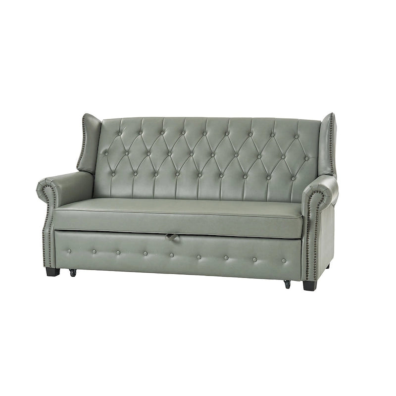 Canapé convertible 73,6 po en cuir végétalien de style transitoire avec dossier touffeté et garniture cloutée