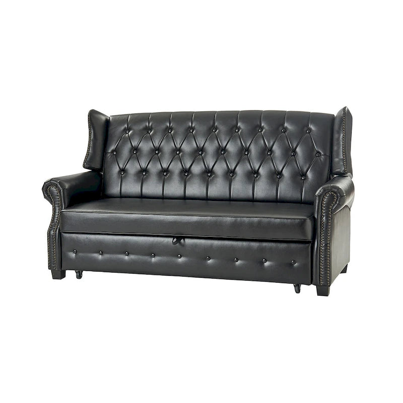 Canapé convertible 73,6 po en cuir végétalien de style transitoire avec dossier touffeté et garniture cloutée
