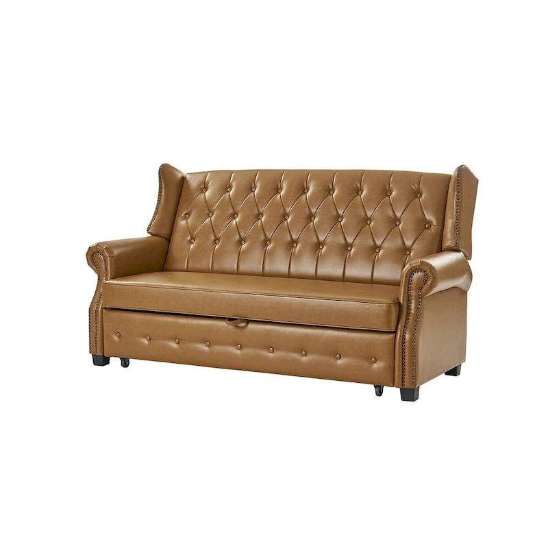 Canapé convertible 73,6 po en cuir végétalien de style transitoire avec dossier touffeté et garniture cloutée