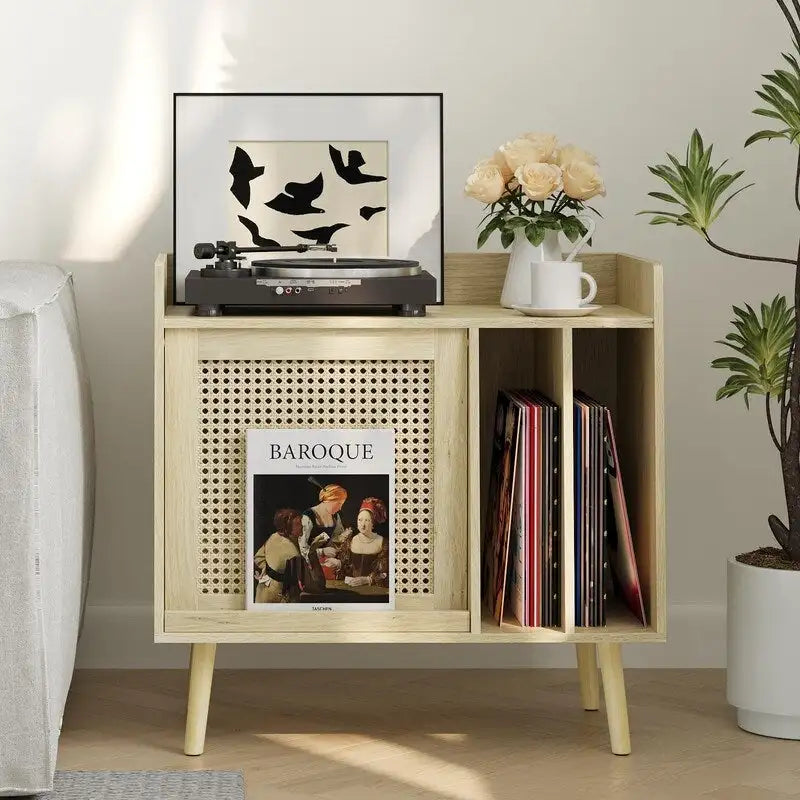 Meuble tourne-disque avec rangement pour vinyles - 40 x 66 x 64 cm