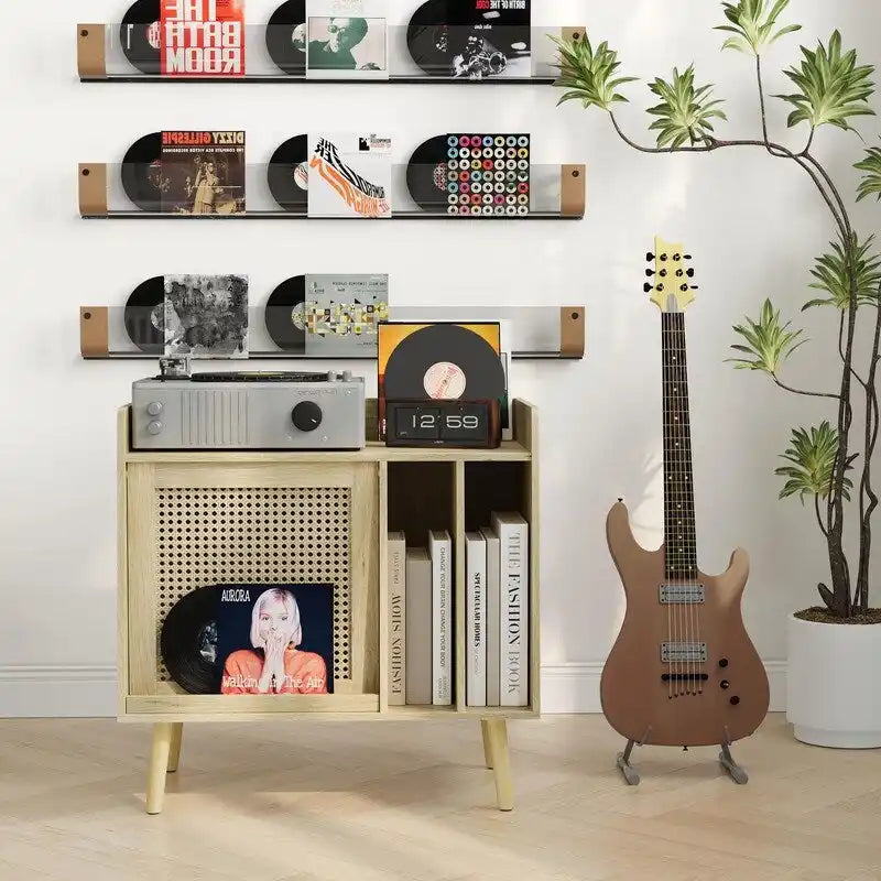 Meuble tourne-disque avec rangement pour vinyles - 40 x 66 x 64 cm