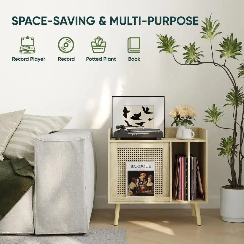 Meuble tourne-disque avec rangement pour vinyles - 40 x 66 x 64 cm