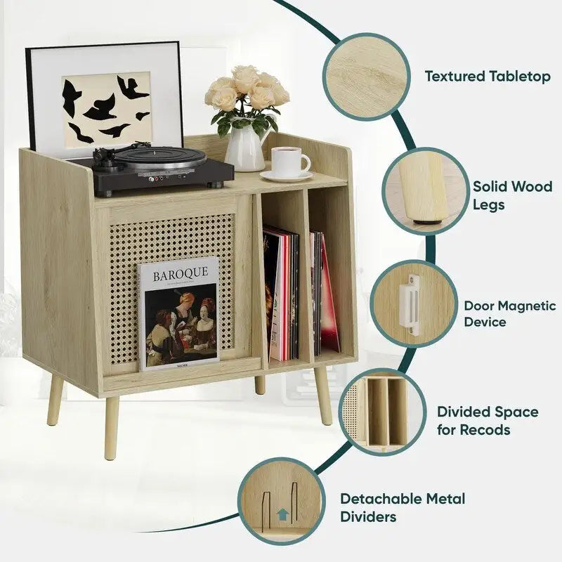 Meuble tourne-disque avec rangement pour vinyles - 40 x 66 x 64 cm