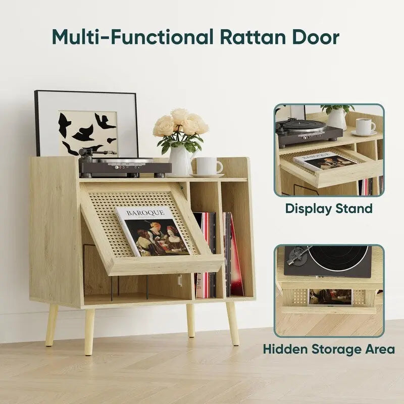 Meuble tourne-disque avec rangement pour vinyles - 40 x 66 x 64 cm
