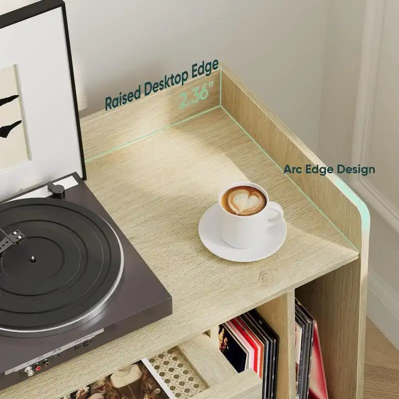 Meuble tourne-disque avec rangement pour vinyles - 40 x 66 x 64 cm
