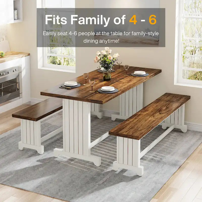 Table de petite salle à manger de style campagnard en bois de 119 cm avec 2 bancs - N/A