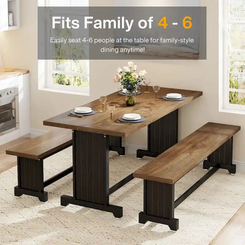 Table de petite salle à manger de style campagnard en bois de 119 cm avec 2 bancs - N/A