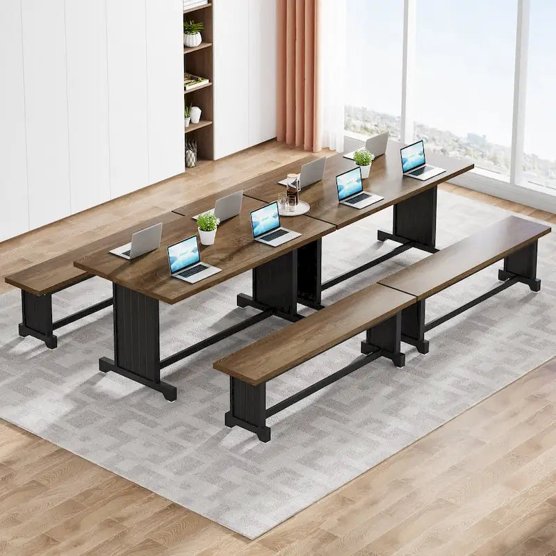 Table de petite salle à manger de style campagnard en bois de 119 cm avec 2 bancs - N/A