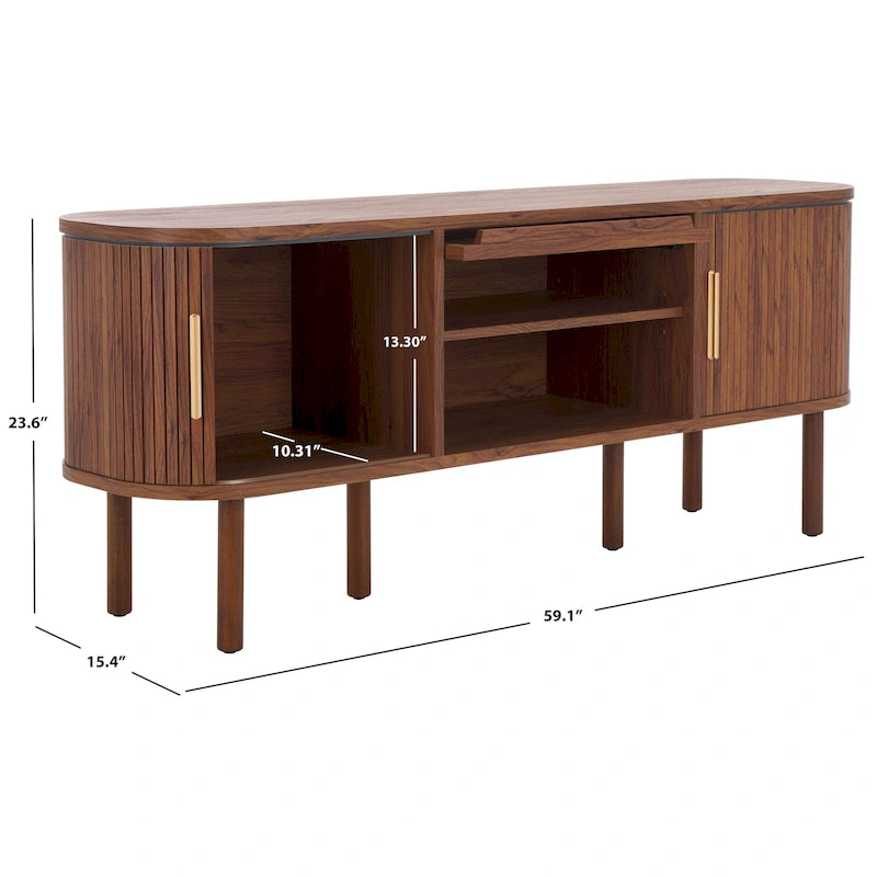 Meuble TV Home Tealla avec 2 portes tambour et 1 porte vitrée à levier. - 150x38x61 cm