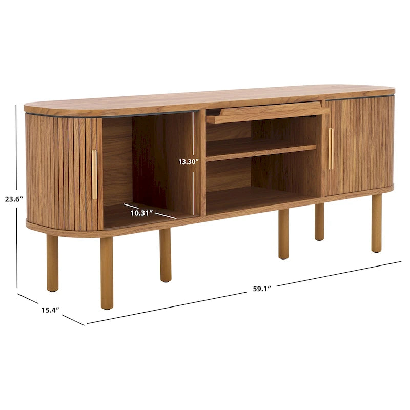 Meuble TV Home Tealla avec 2 portes tambour et 1 porte vitrée à levier. - 150x38x61 cm