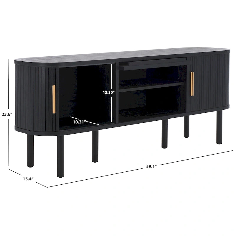 Meuble TV Home Tealla avec 2 portes tambour et 1 porte vitrée à levier. - 150x38x61 cm