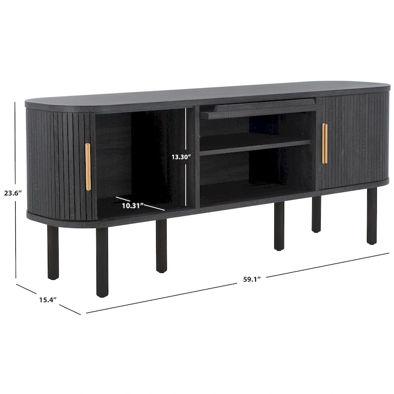 Meuble TV Home Tealla avec 2 portes tambour et 1 porte vitrée à levier. - 150x38x61 cm