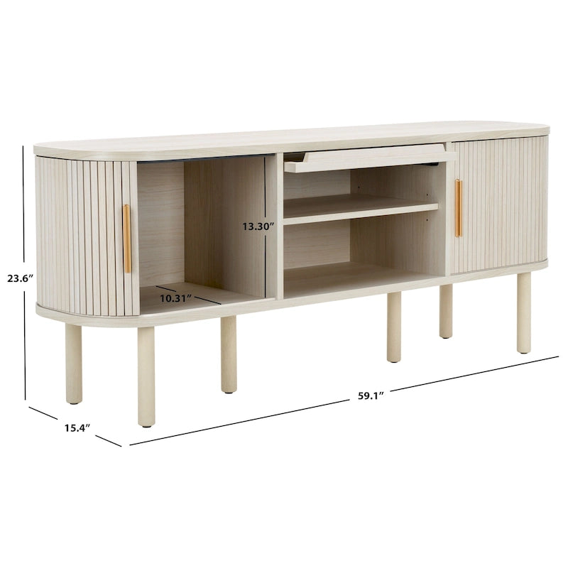 Meuble TV Home Tealla avec 2 portes tambour et 1 porte vitrée à levier. - 150x38x61 cm