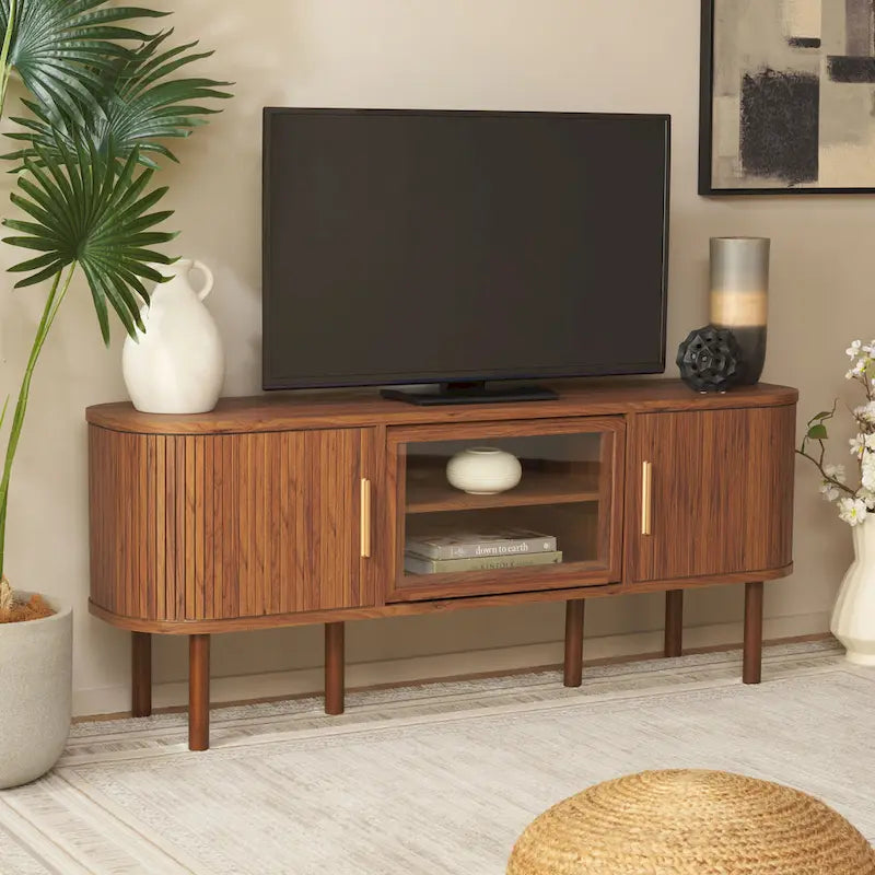  Home Tealla 2 Tambour & 1 Glass Lift Door Media Stand. - 59Wx15Dx24H