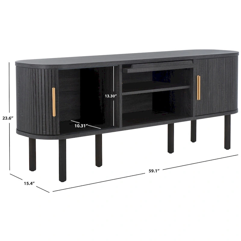 Meuble TV Home Tealla avec 2 portes tambour et 1 porte vitrée à levier. - 150x38x61 cm