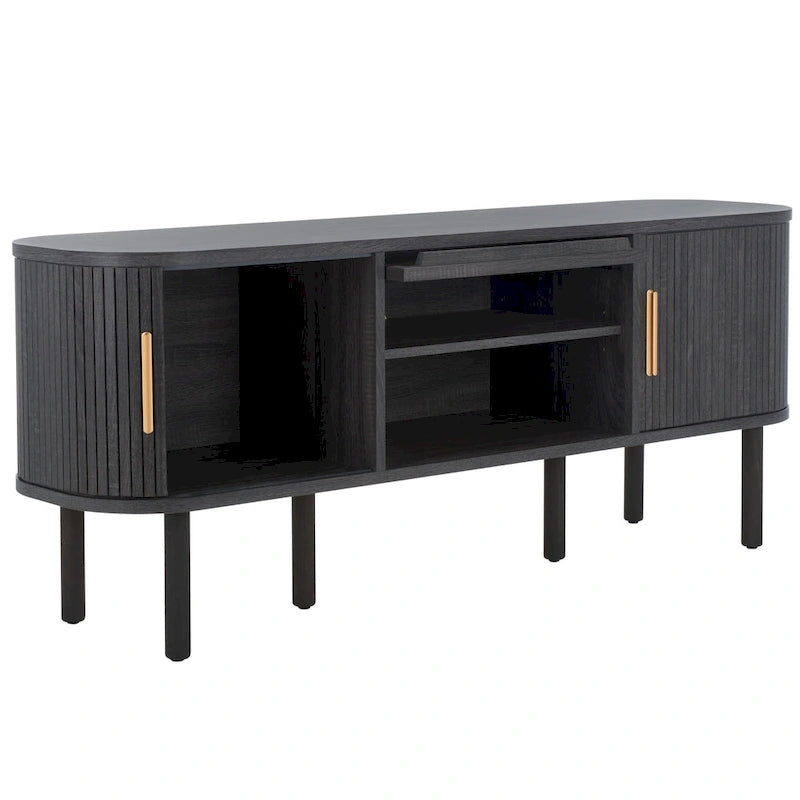 Meuble TV Home Tealla avec 2 portes tambour et 1 porte vitrée à levier. - 150x38x61 cm