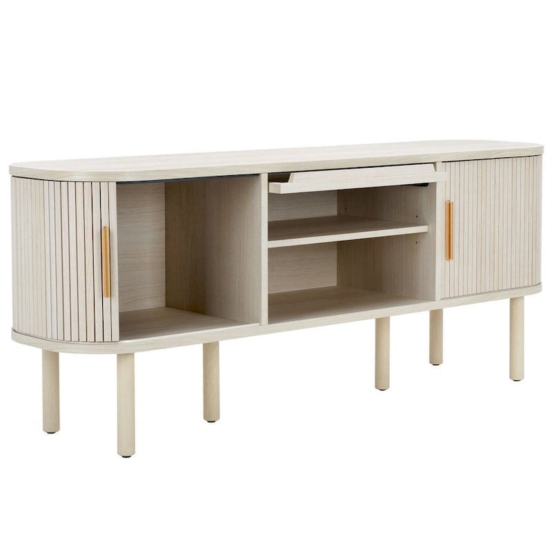 Meuble TV Home Tealla avec 2 portes tambour et 1 porte vitrée à levier. - 150x38x61 cm
