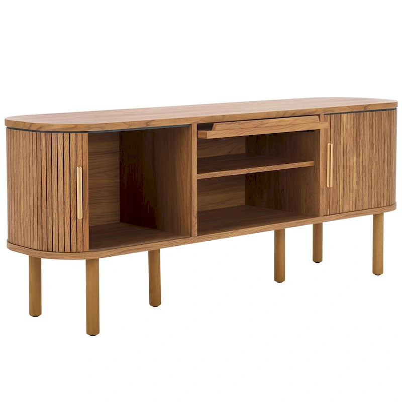 Meuble TV Home Tealla avec 2 portes tambour et 1 porte vitrée à levier. - 150x38x61 cm