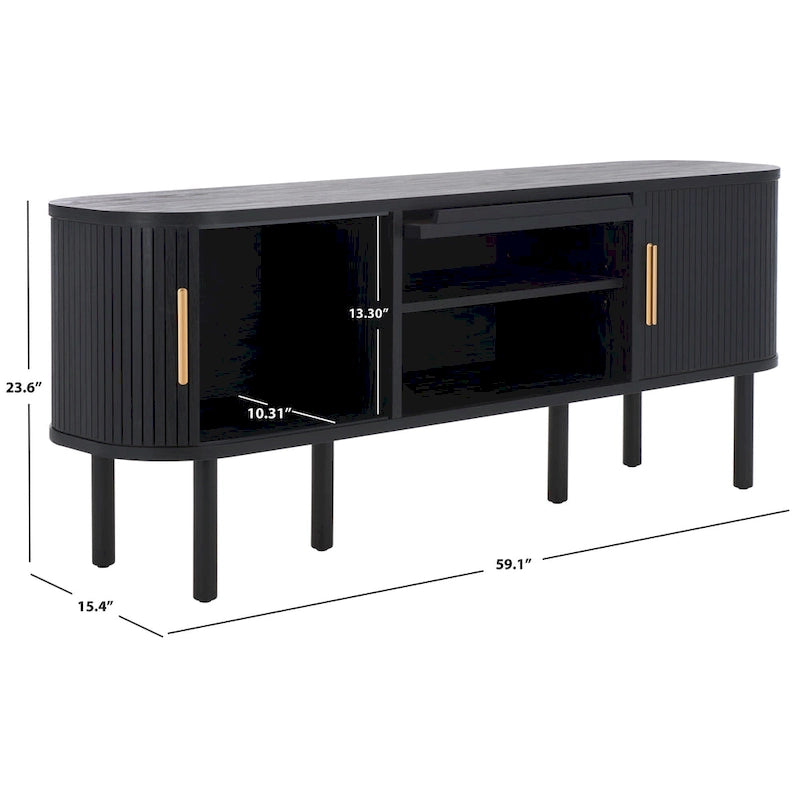 Meuble TV Home Tealla avec 2 portes tambour et 1 porte vitrée à levier. - 150x38x61 cm