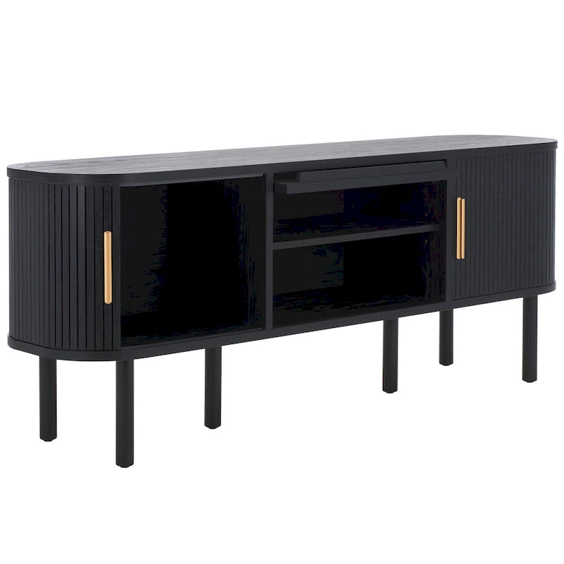 Meuble TV Home Tealla avec 2 portes tambour et 1 porte vitrée à levier. - 150x38x61 cm