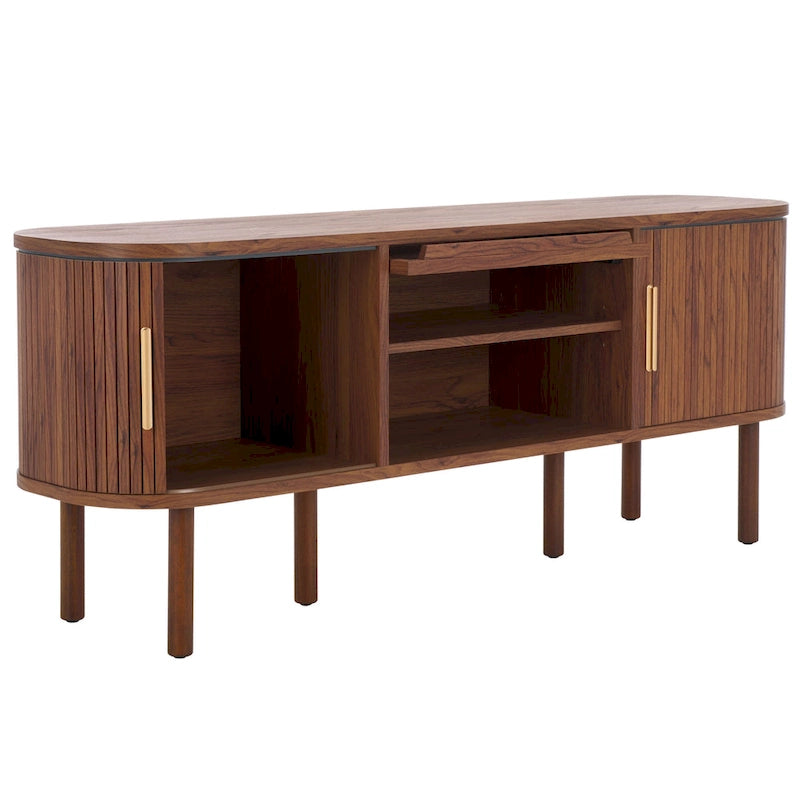 Meuble TV Home Tealla avec 2 portes tambour et 1 porte vitrée à levier. - 150x38x61 cm